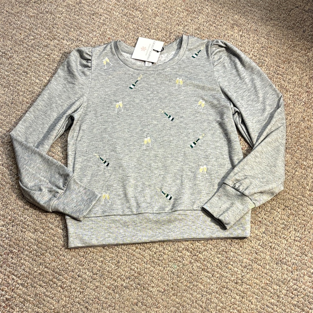 Festive, Fun Women's Crew Neck Champagne Sweater - Holiday Fun - NWT sz small